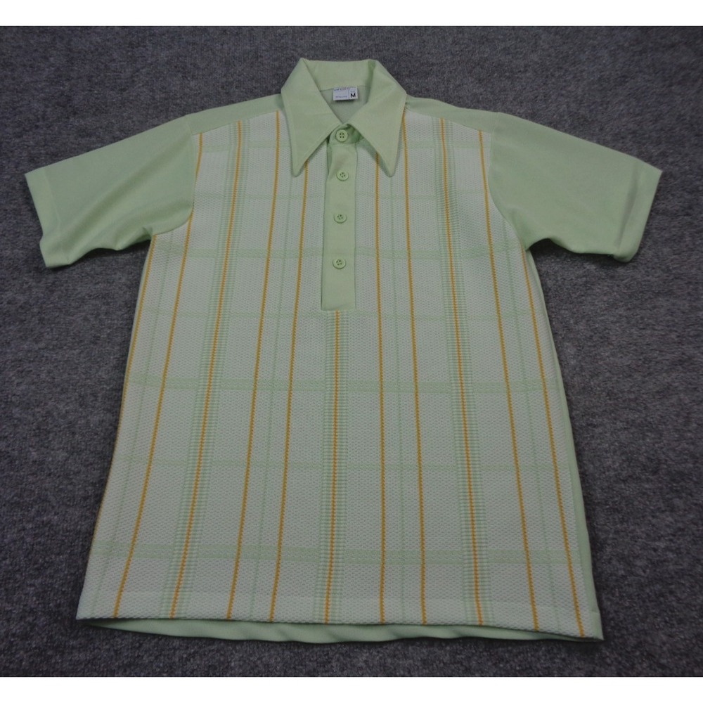 VTG 70s JC Penney Knit Polo Shirt Mens Green Disco Dagger Collar Stripped